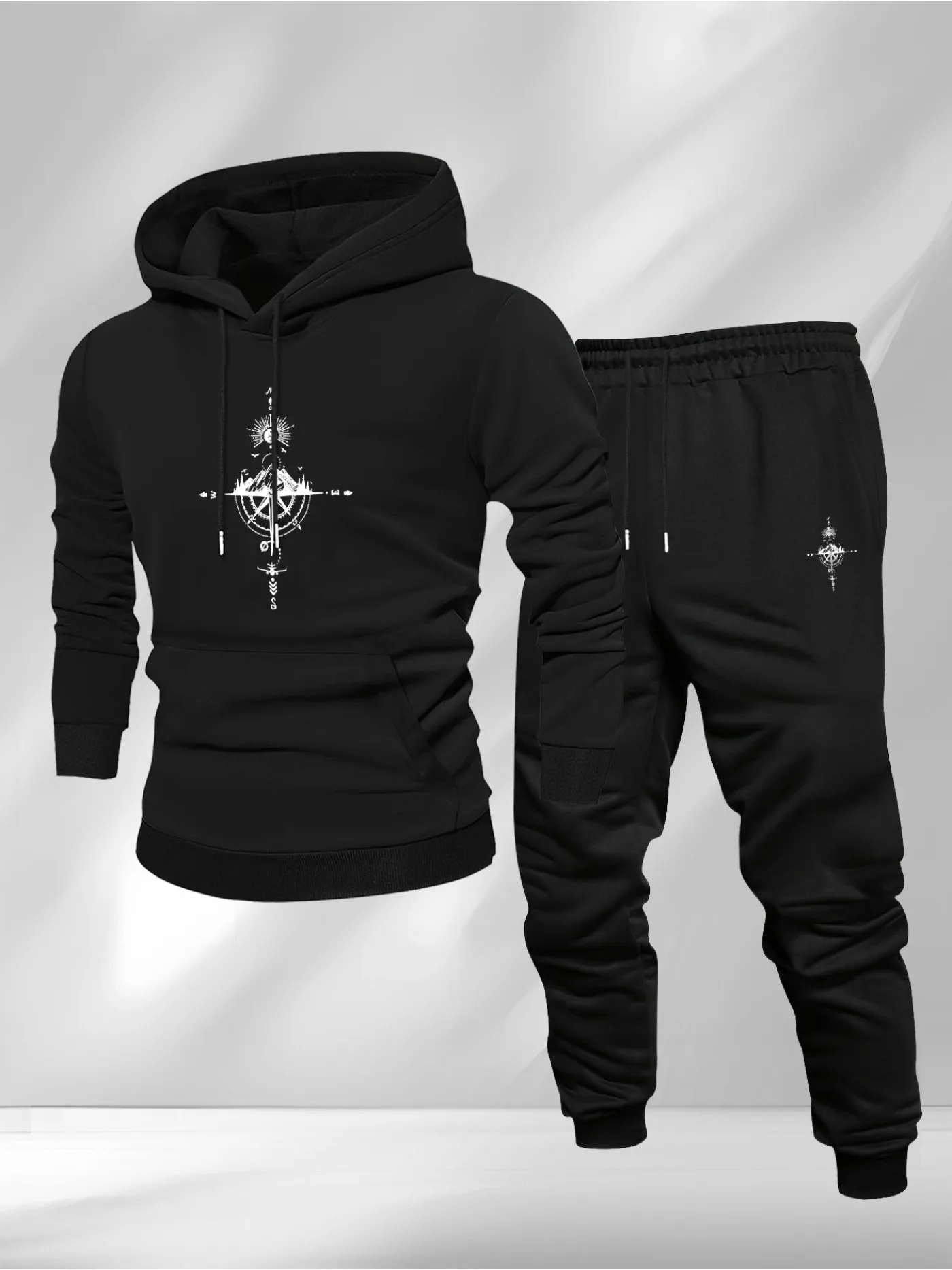 Vintage Fashion Outfit - Vintage Compass Print Hoodie and Sweatpants