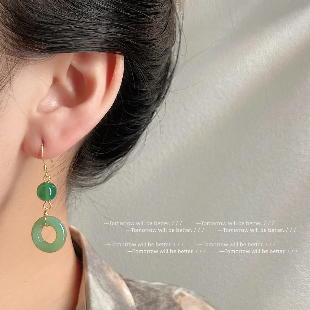 Vintage Fashion Outfit - Green Real Jade Ring Earrings Lucky