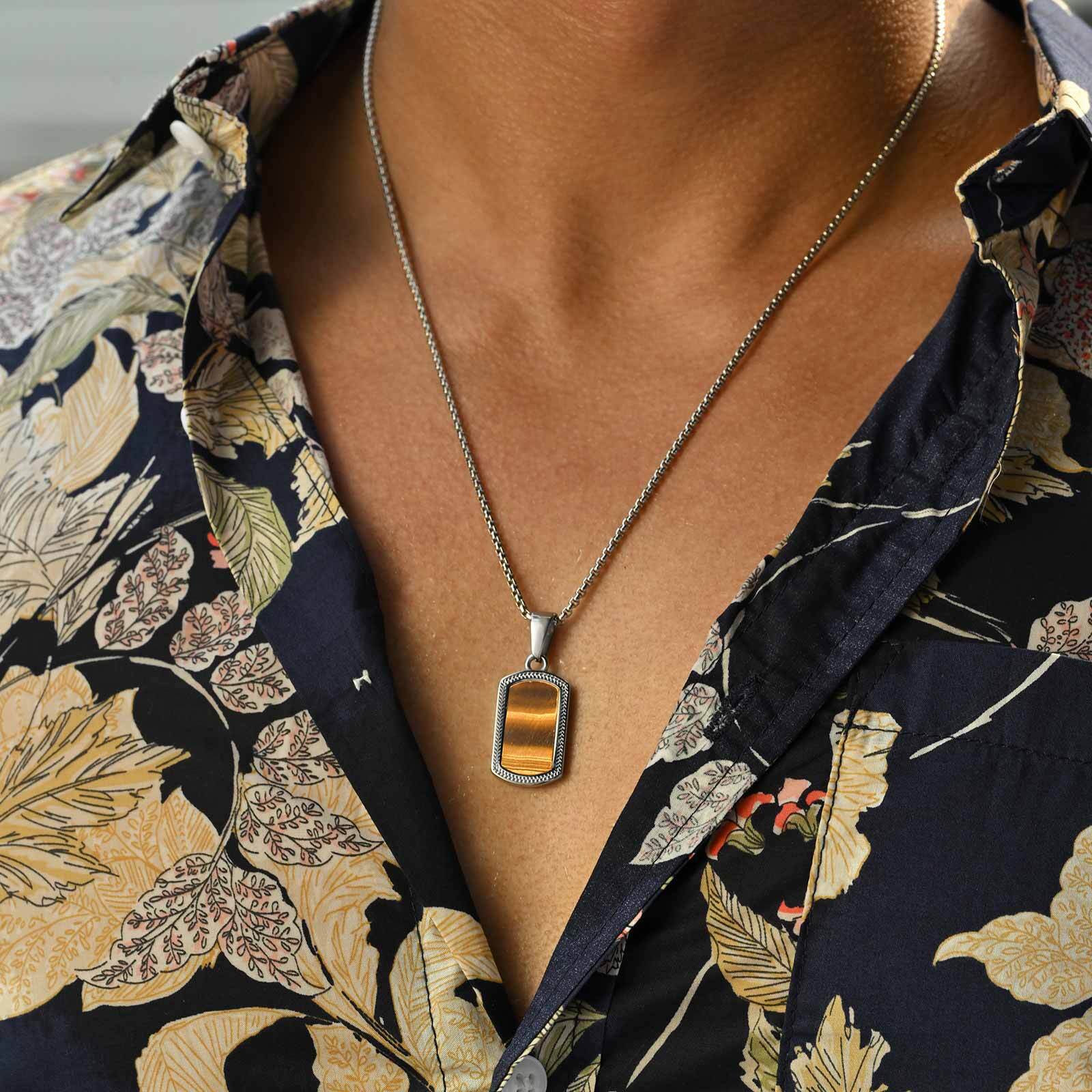 Vintage Fashion Tags - Vnox Stainless Steel Tiger Eye Stone