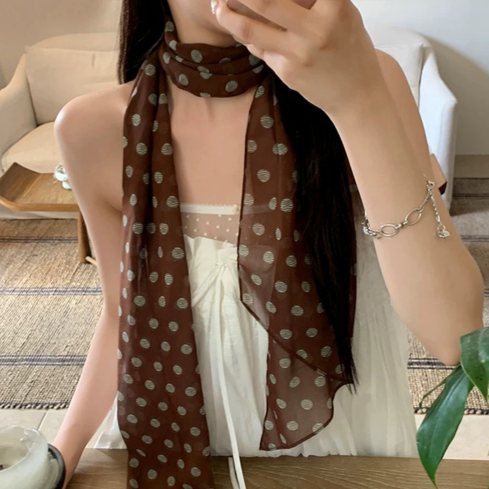 Vintage Polka Dot Chiffon Scar - đánh giá và giá Vintage Fashion Outfit